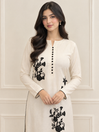 Eclipse black malai trouser and scalloped lace chiffon dupatta - festive semi formal wear Karachi (view 3)