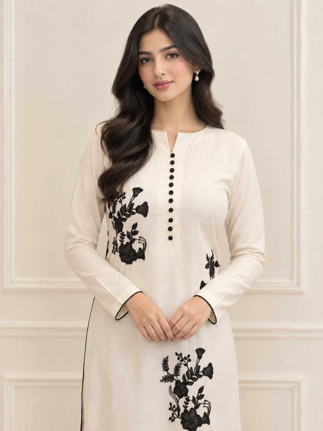 Eclipse black malai trouser and scalloped lace chiffon dupatta - festive semi formal wear Karachi (view 3)