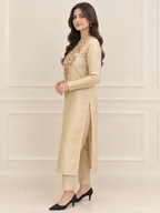 Aurelia champagne raw silk shirt and trouser set - semi formal wedding guest outfit Karachi Lahore Islamabad (view 3)