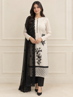 Eclipse ivory 3 piece embroidered karandi suit with black floral embroidery - Pakistani formal wear by Madiha Gohar (view 1)