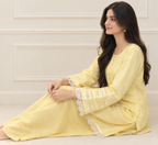 Solara yellow georgette shirt and malai trouser set - daywear brunch outfit Karachi (view 3)