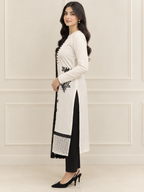 Eclipse embroidered ivory kurta detail - designer 3 piece stitched suit by Madiha Gohar (view 4)