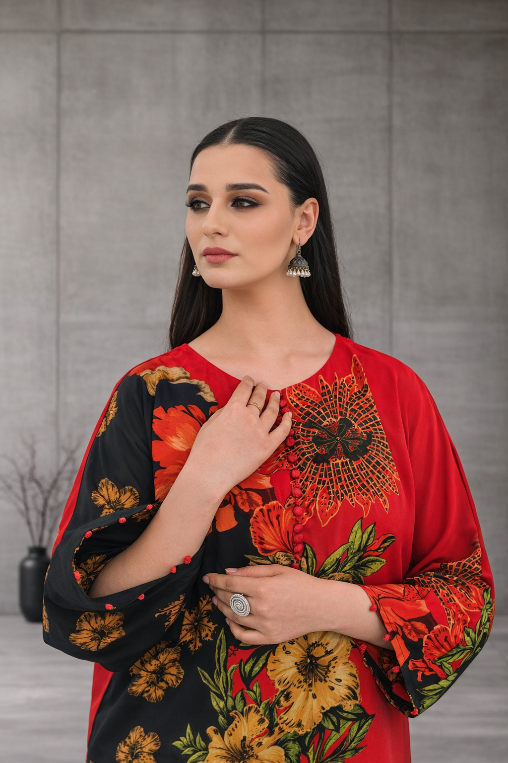 Eclipse – Black & Red Floral Kaftan