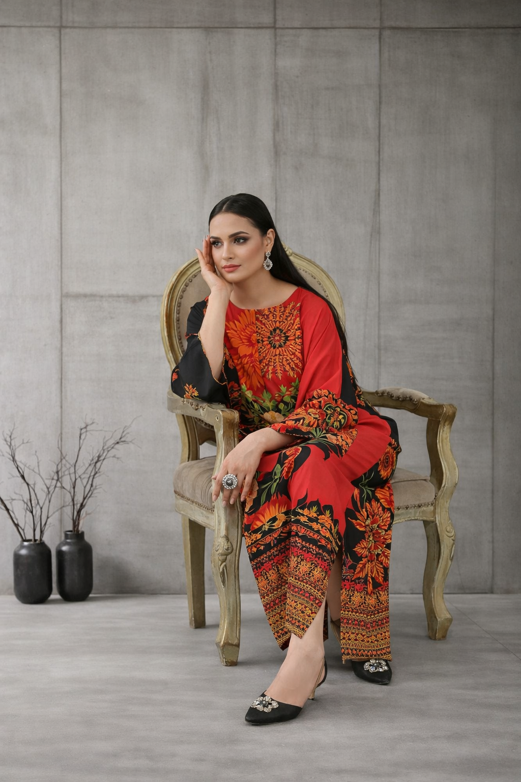 Eclipse – Black & Red Floral Kaftan
