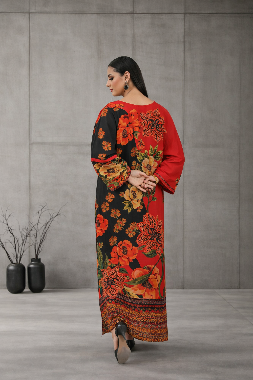 Eclipse – Black & Red Floral Kaftan