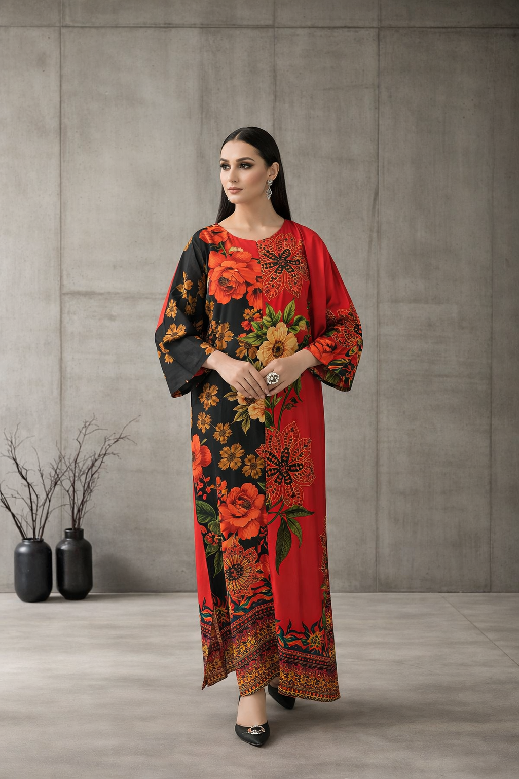 Eclipse – Black & Red Floral Kaftan