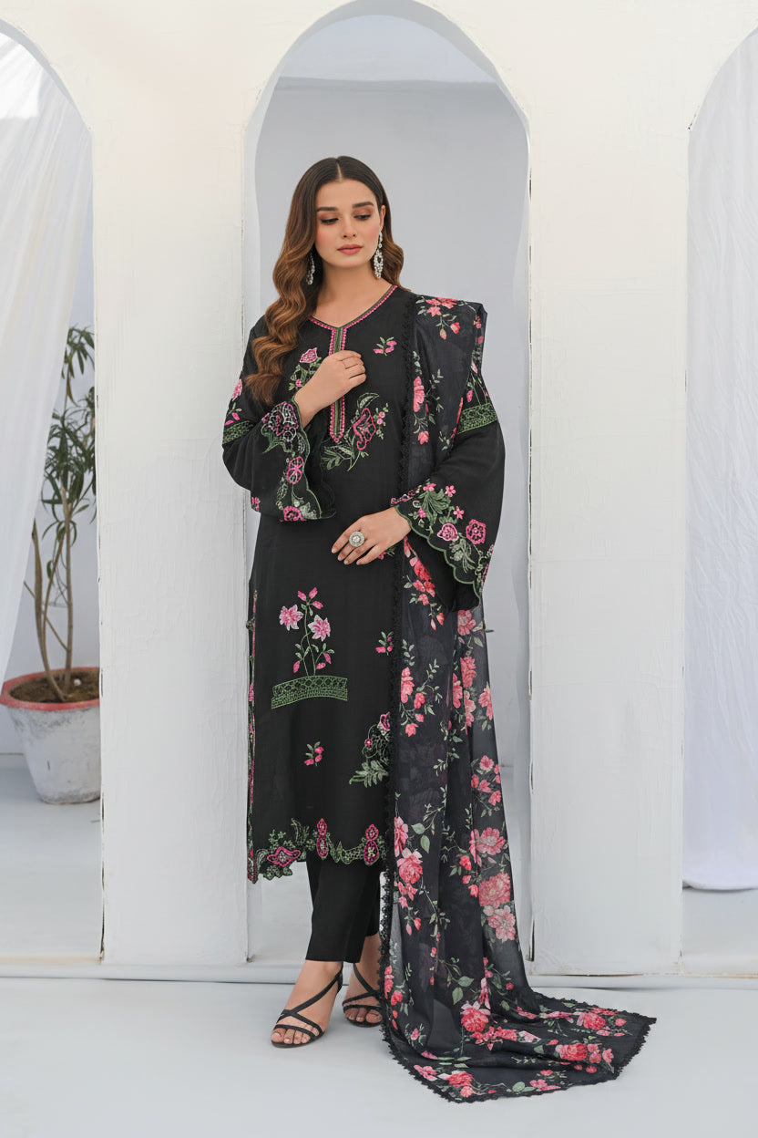 Mehr e Gul - 3pc Embriodered Silk
