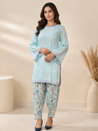 Bluebell Mist – Embroidered Shirt with Printed shalwar