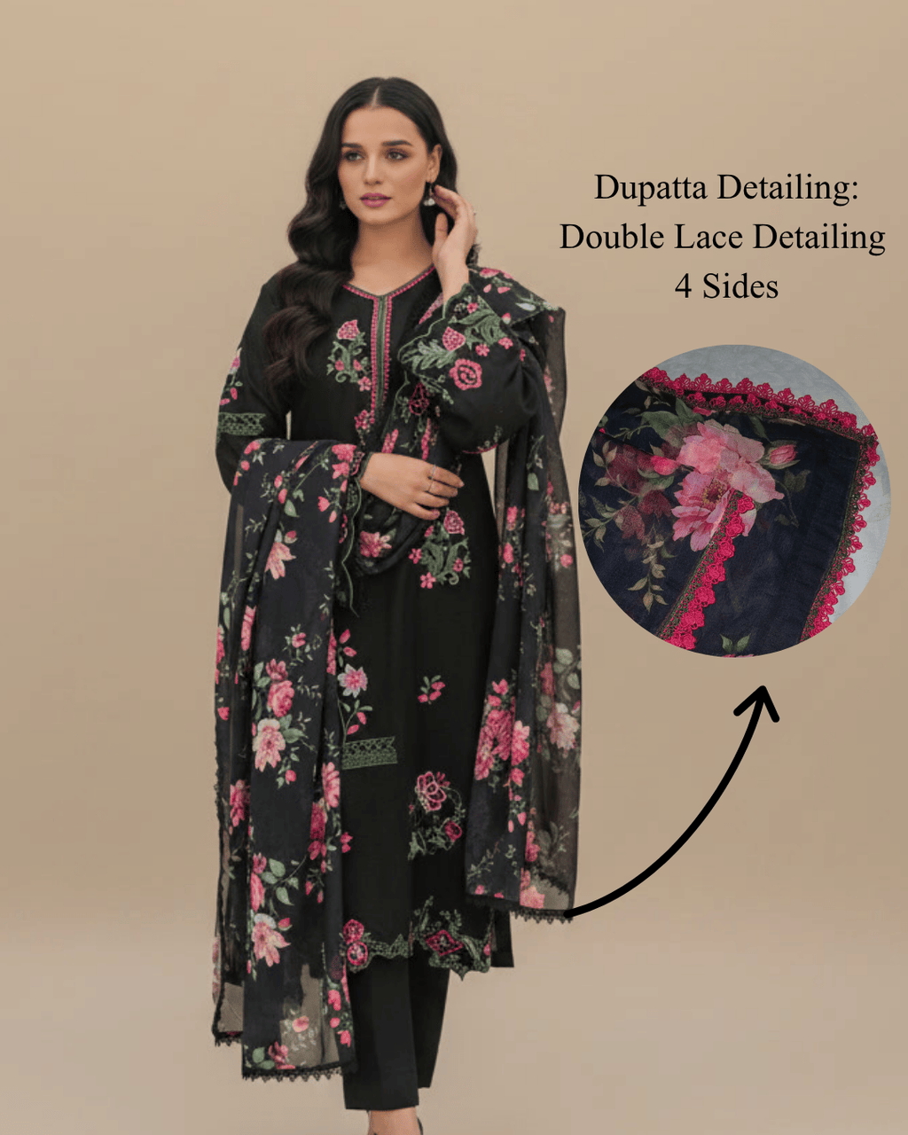 Mehr e Gul - 3pc Embriodered Silk