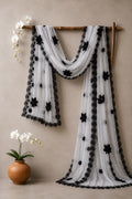 Black Floral Embroidered Chiffon Dupatta
