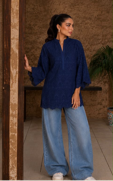 Navy Blue Schiffli-Coord Set