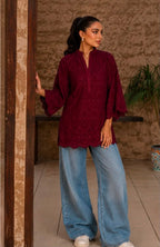 Maroon Schiffli-Coord Set