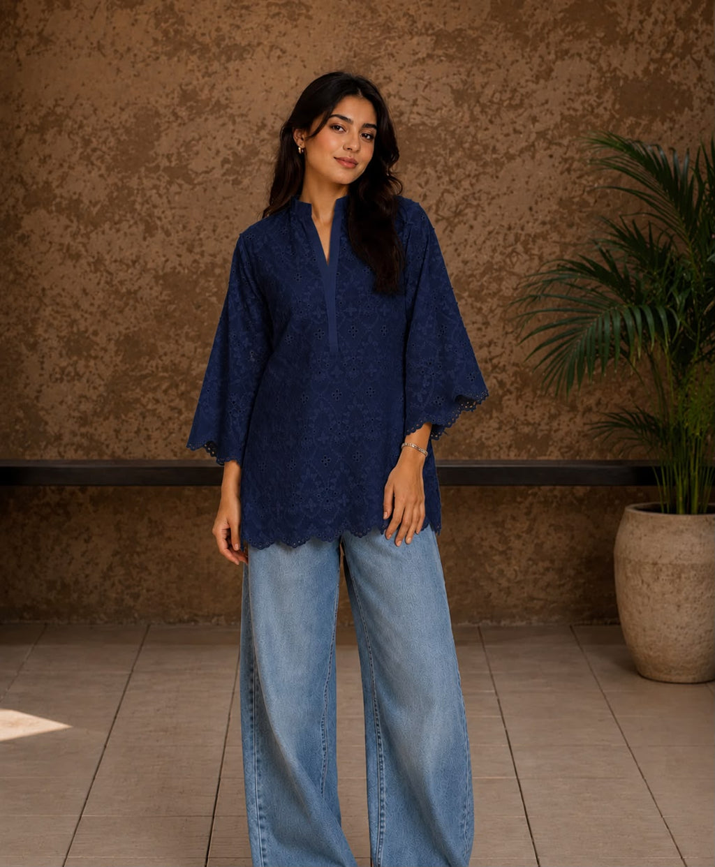Navy Blue Schiffli-Coord Set