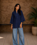 Navy Blue Schiffli-Coord Set