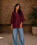 Maroon Schiffli-Coord Set