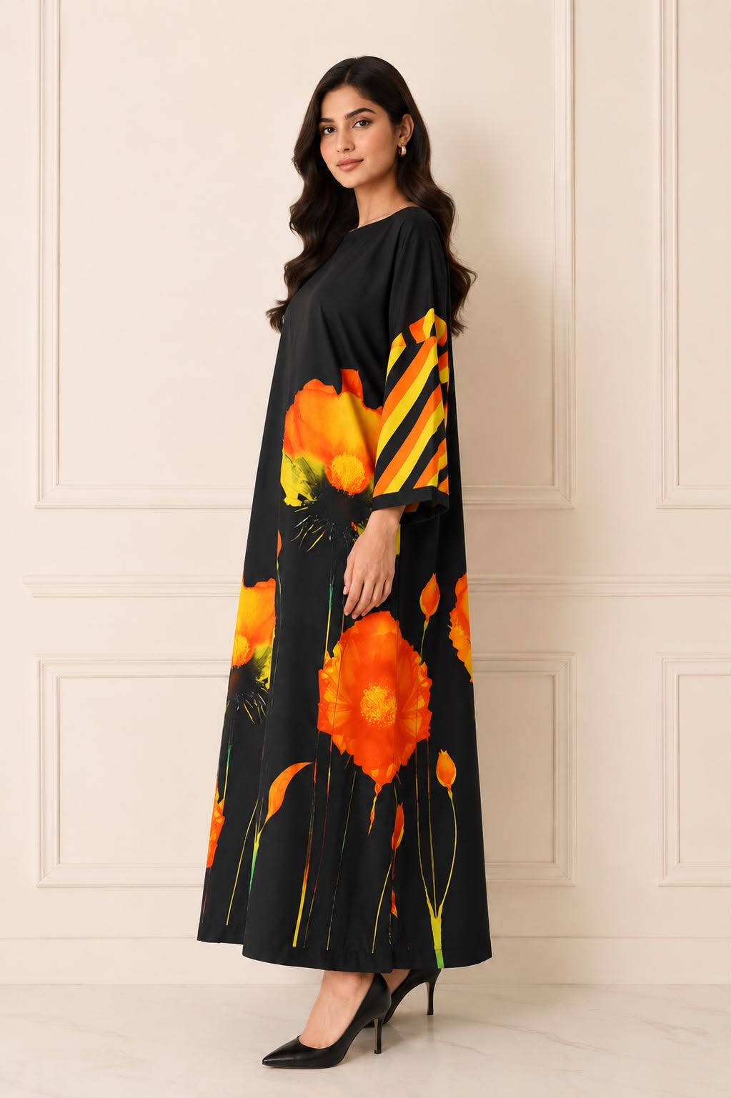 Black Floral Kaftan
