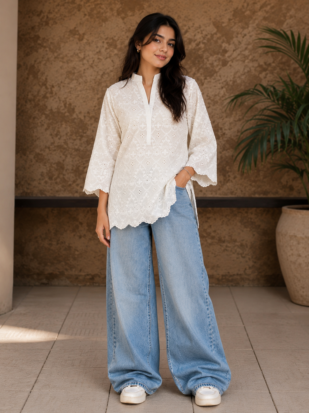 IVORY SCHIFFLI COORD SET