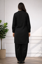 Solid Pleated Coord Set - Black