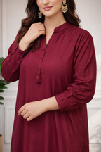 Solid Pleated Coord Set - Maroon