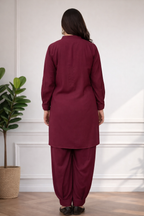 Solid Pleated Coord Set - Maroon