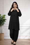 Solid Pleated Coord Set - Black