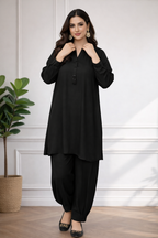 Solid Pleated Coord Set - Black