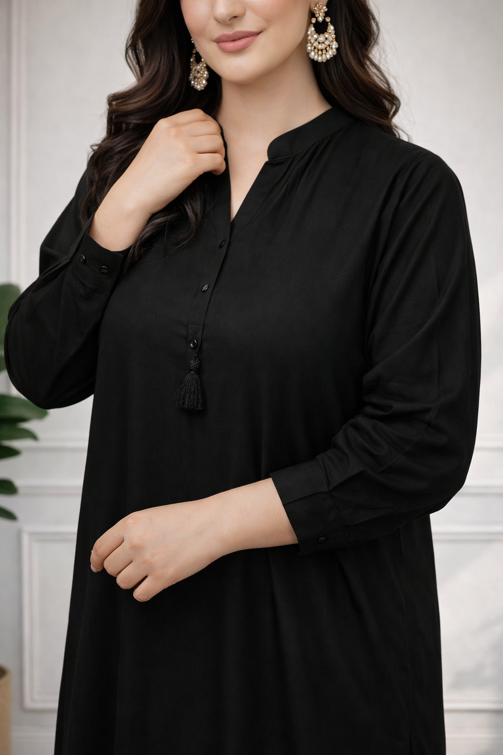 Solid Pleated Coord Set - Black