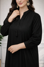 Solid Pleated Coord Set - Black